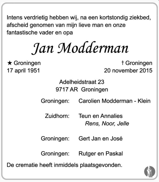 Jan Modderman Overlijden